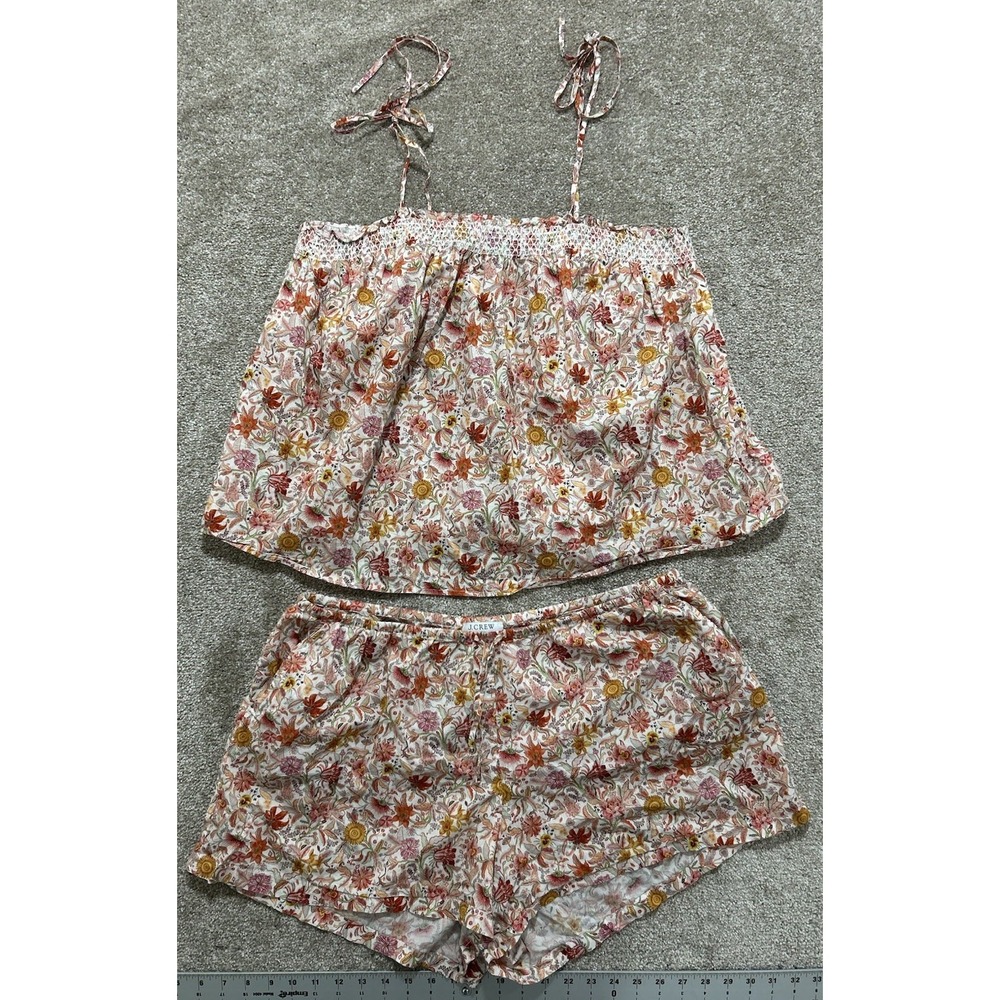 J. Crew Women's XL Smocked Pajama Tank Set Liberty Garden of Life Fabric Pockets